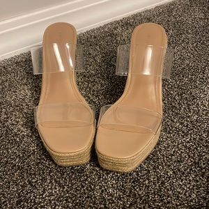Forever 21- Clear strap wedge sandals- Size 10- Small black mark on left shoe